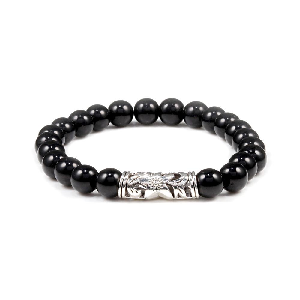 Herren Retro Obsidian Perlenarmband - Trendiges, Nischen-Design für Glück.