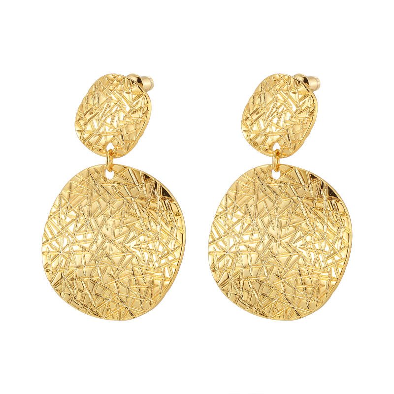 Retro Mottled Patterned Round Dangle Earrings for Women Ladies Temperament Elegant Gold Silver Color Stud Earrings Jewelry Gift