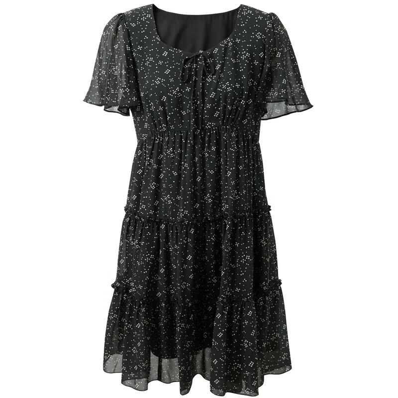 Sancai Plus Size Women's Floral Square Neck Chiffon Midi Dress
