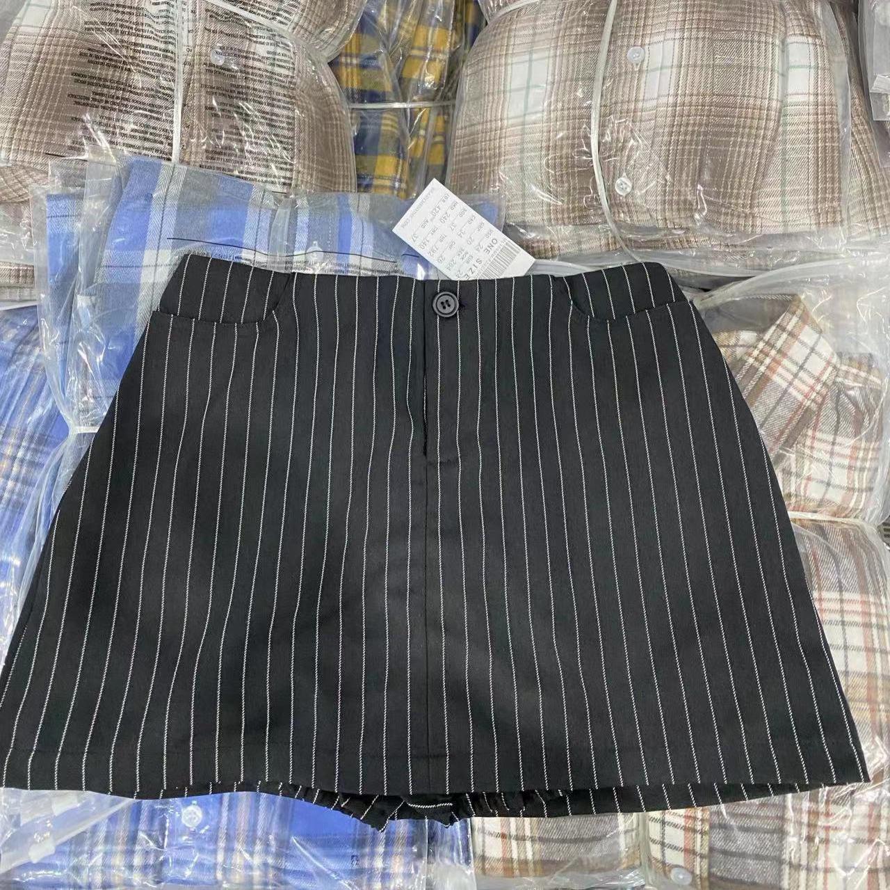 

Юбка-кюлоты миди в розово-черную полоску в стиле BM - Женская эластичная юбка-карандаш А-силуэта с высокой талией One Size