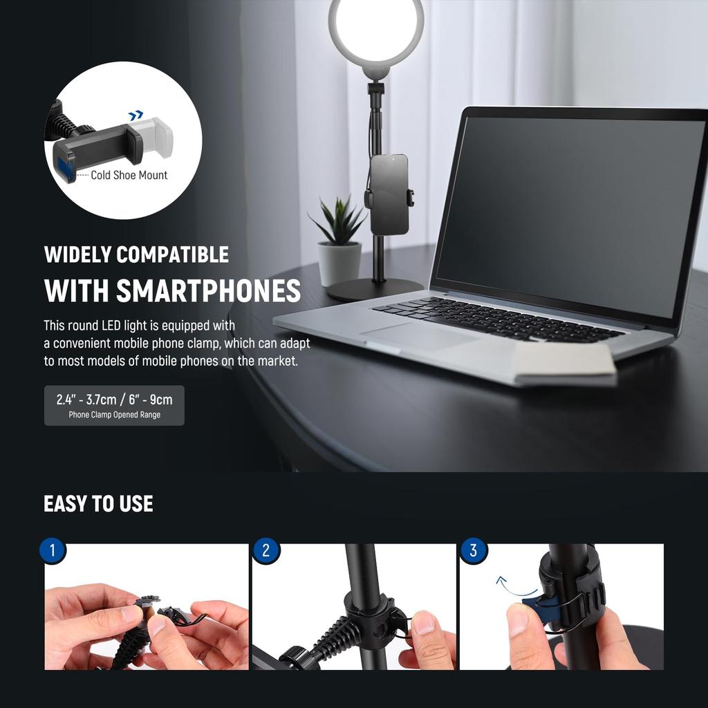 NEEWER BASICS Tabletop Ring Video 680 USB Stand and Smartphone Holder iPhone Actress Light for Live Zoom and YouTube Shooting 7-inch Light, Light,
