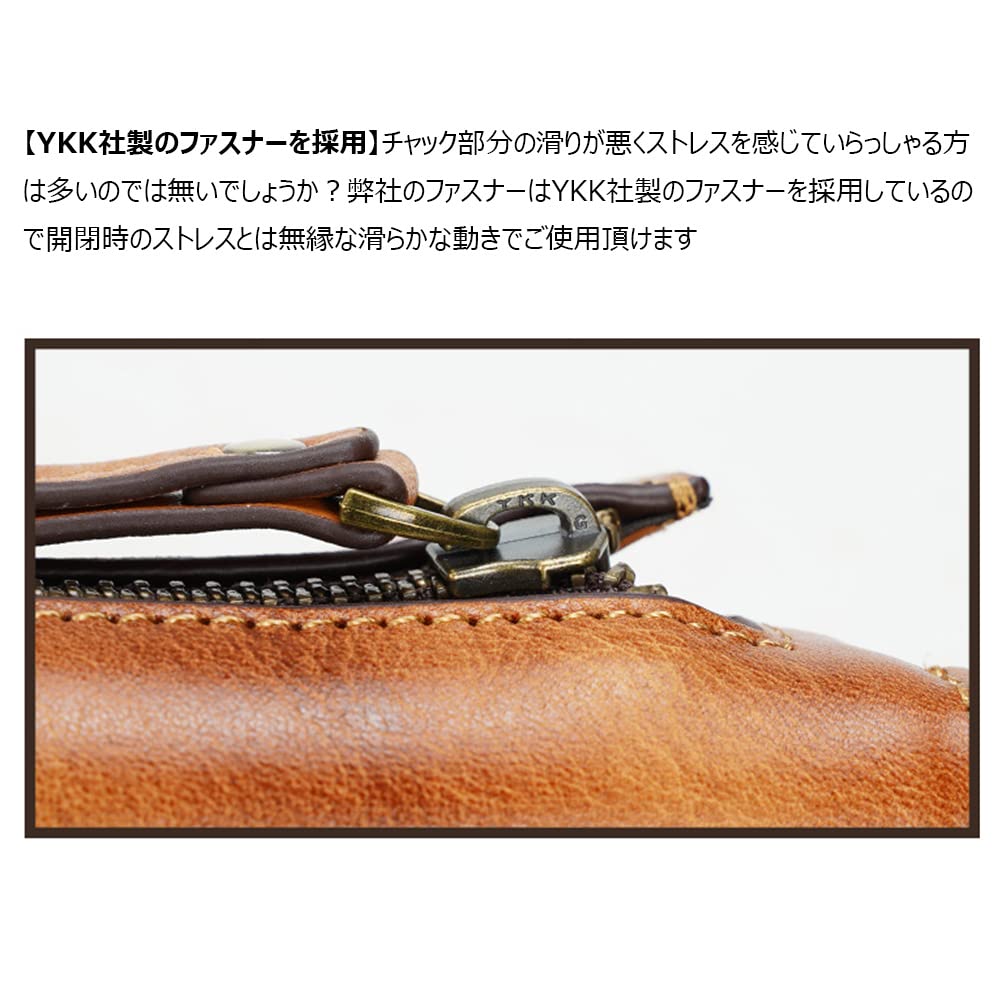 Whatna Antique-Tanned Natural Cowhide Leather Mini Shoulder Bag for Men and Women, PochettePurse, Mini Body Bag, Long Wallet, RFID-Proof, YKK Zipper,
