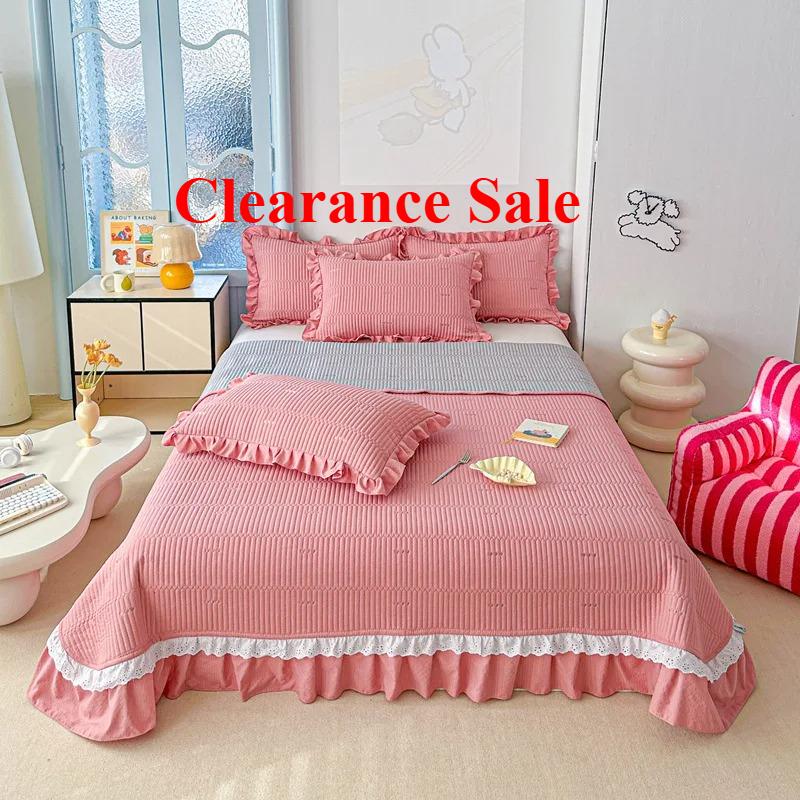 2025 New Kapok Twill Bed Cover Three Piece Set Kapok Love Solid Color Lace Bed Cover with a Pair of Pillowcases
