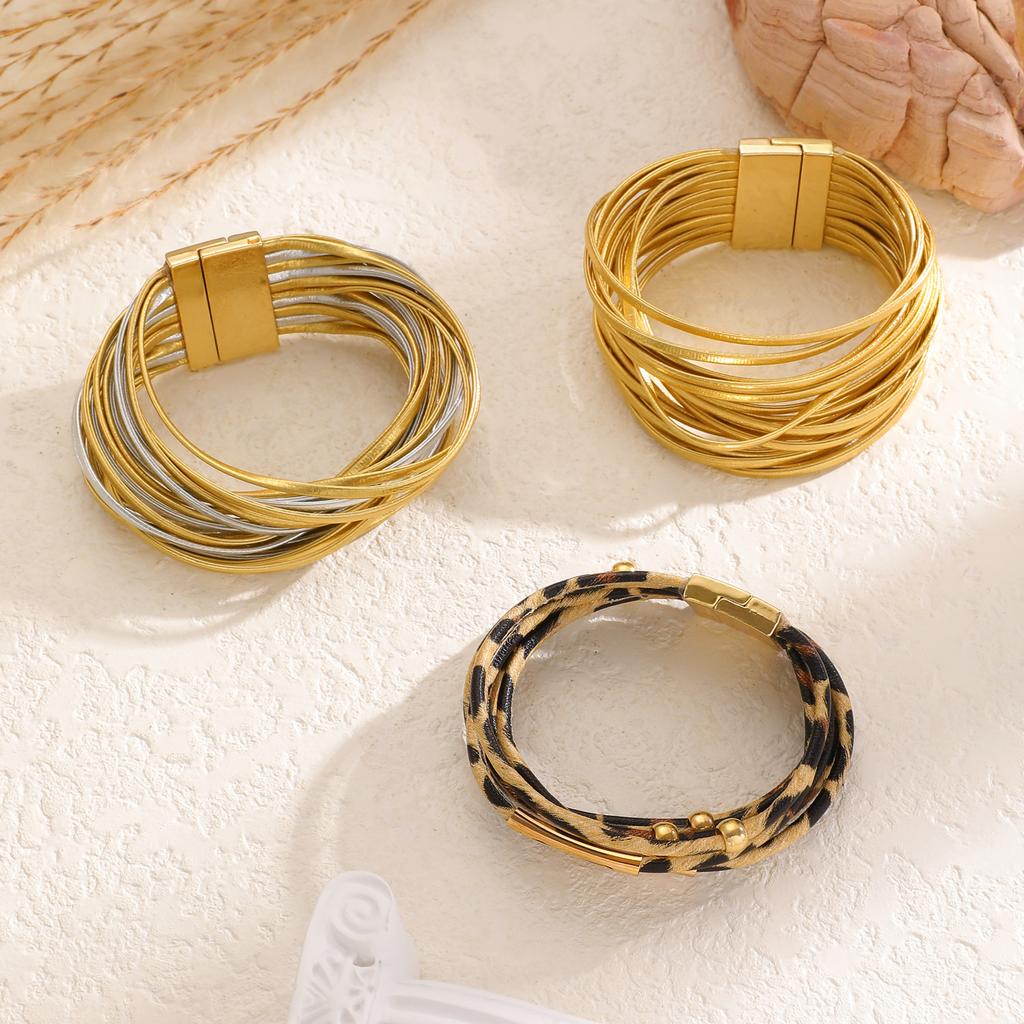 Stylish Layered PU Leather Women S Stackable Bracelets
