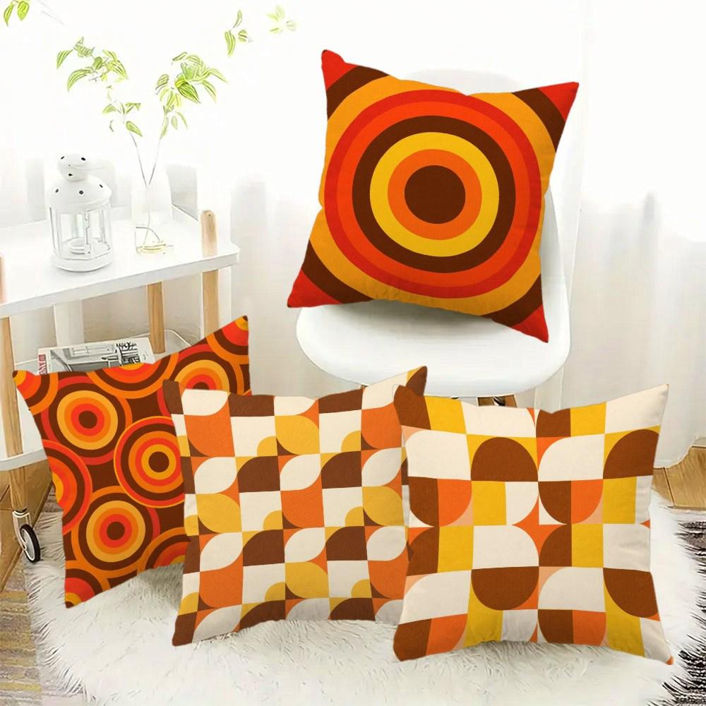 Retro 70er Geometrische Kissenbezüge Mid Century Modern Kreis Quadrat Druck Kissenhüllen, Vintage Heimdekoration Für Wohnzimmer
