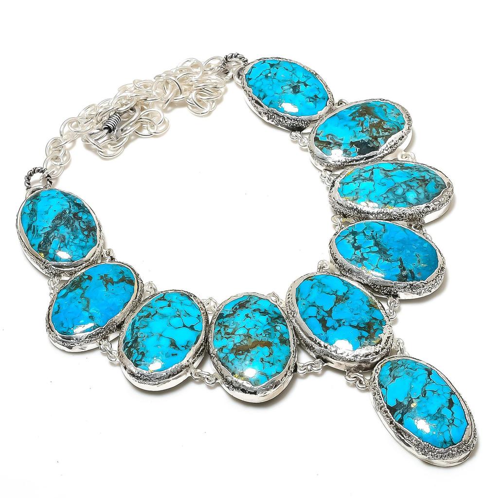 Natural Turquoise Gemstone Handmade 925 Sterling Silver Electroform Necklace, Turquoise Silver For Wife Unisex Necklace, Party Wear Gifts