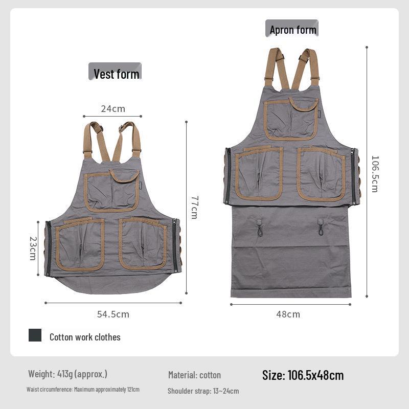 Keman Work-1 Cotton Multi-Pocket Workwear Apron for Cafe & Outdoor Camping
