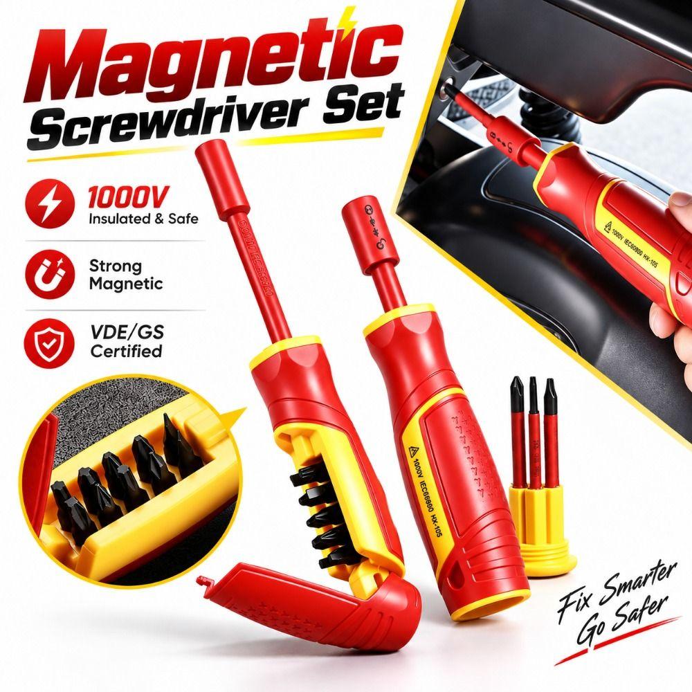 Interchangeable Bits Insulated Screwdriver Set for Electrical Repair and Hardware Maintenance