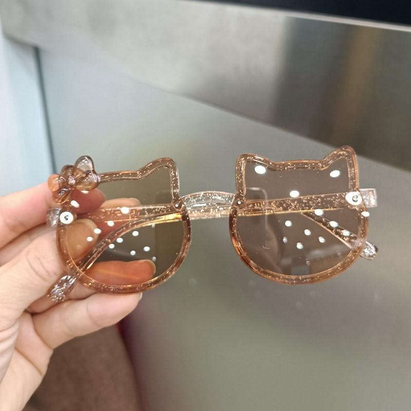 New Kids Cartoon Sunglasses Cat Eye Bowknot Ocean Color Sun Glasses Girls Boy Children Outdoor Round Polarized UV400 Eyewear