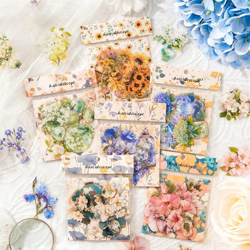 15 ks Kaleidoskopická série Vintage Rostlina Květina Krajina Materiál Koláž PET Nálepka Kreativní DIY Deník Scrapbook Kancelářské potřeby