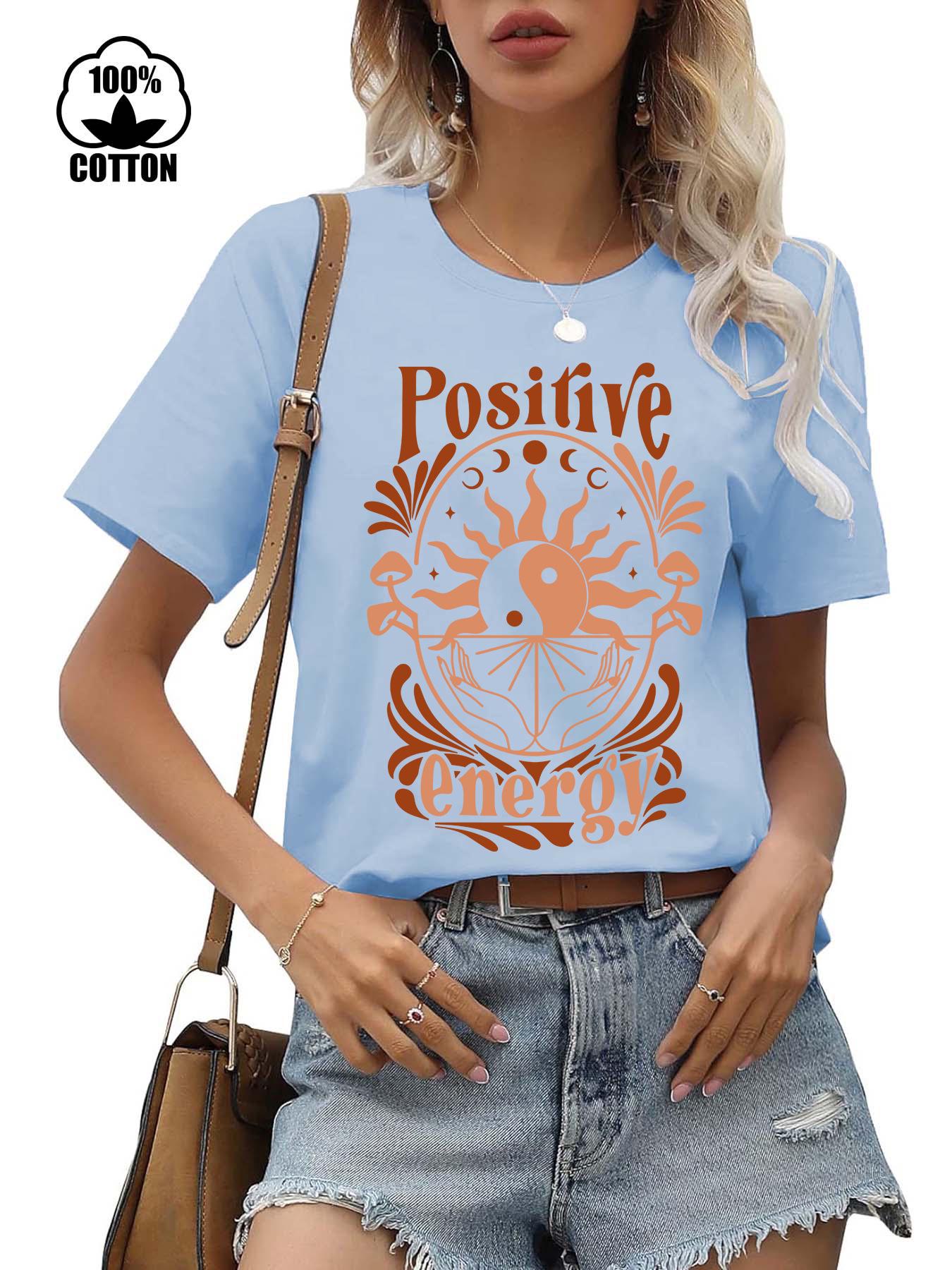 

220 г Футболка женская с коротким рукавом из чистого хлопка с вдохновляющим слоганом, в европейском и американском стиле. XXXL небесно-голубой