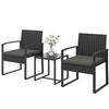 Rattan Bistro Set, 3-Piece Garden Furniture Set with 2 Garden Chairs, Coffee Table, Removable Cushions Dark Grey
