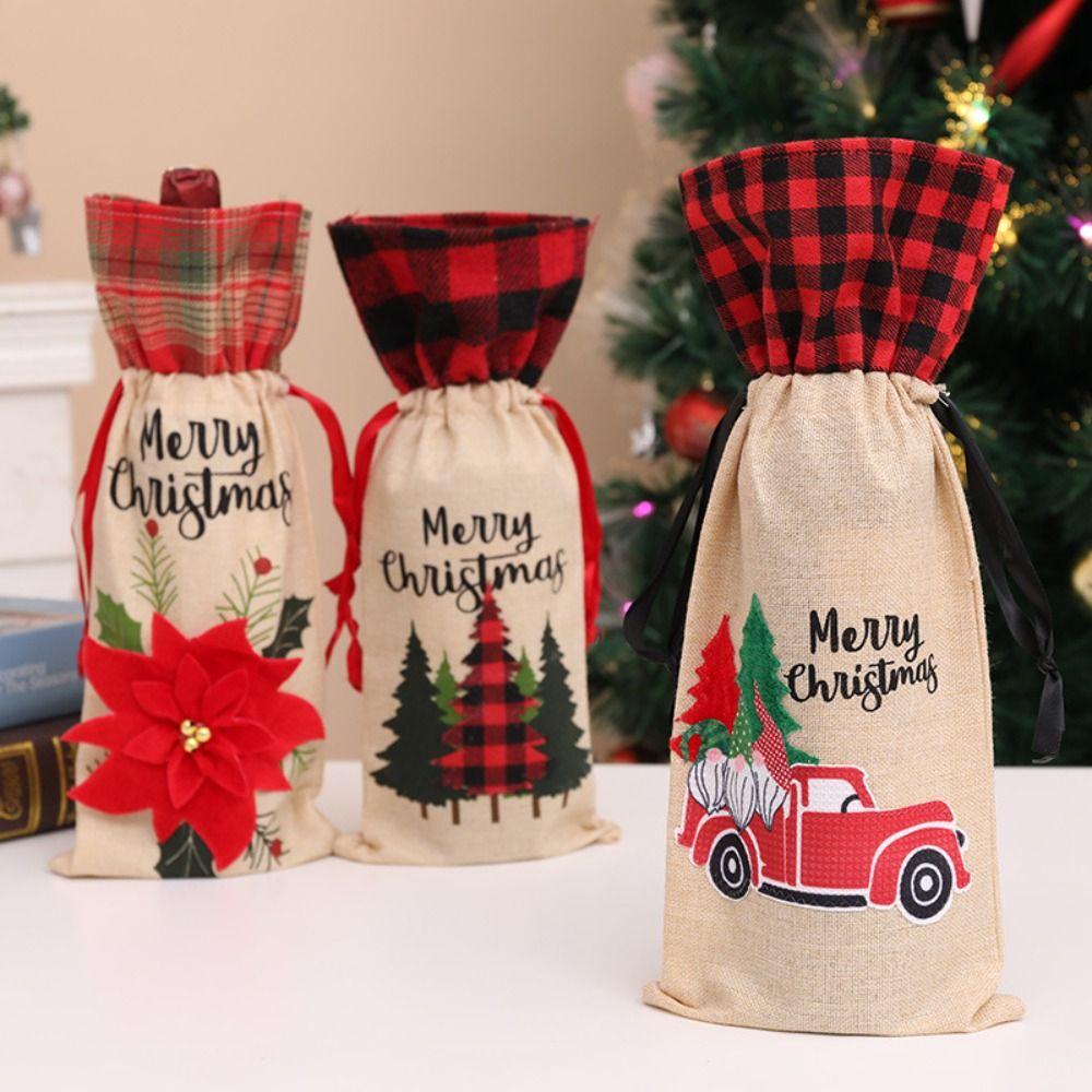 Flower Wine Bottle Set Drawstring Wine Pouch Gifts Party Supplies Christmas Bottle Cover  Friend