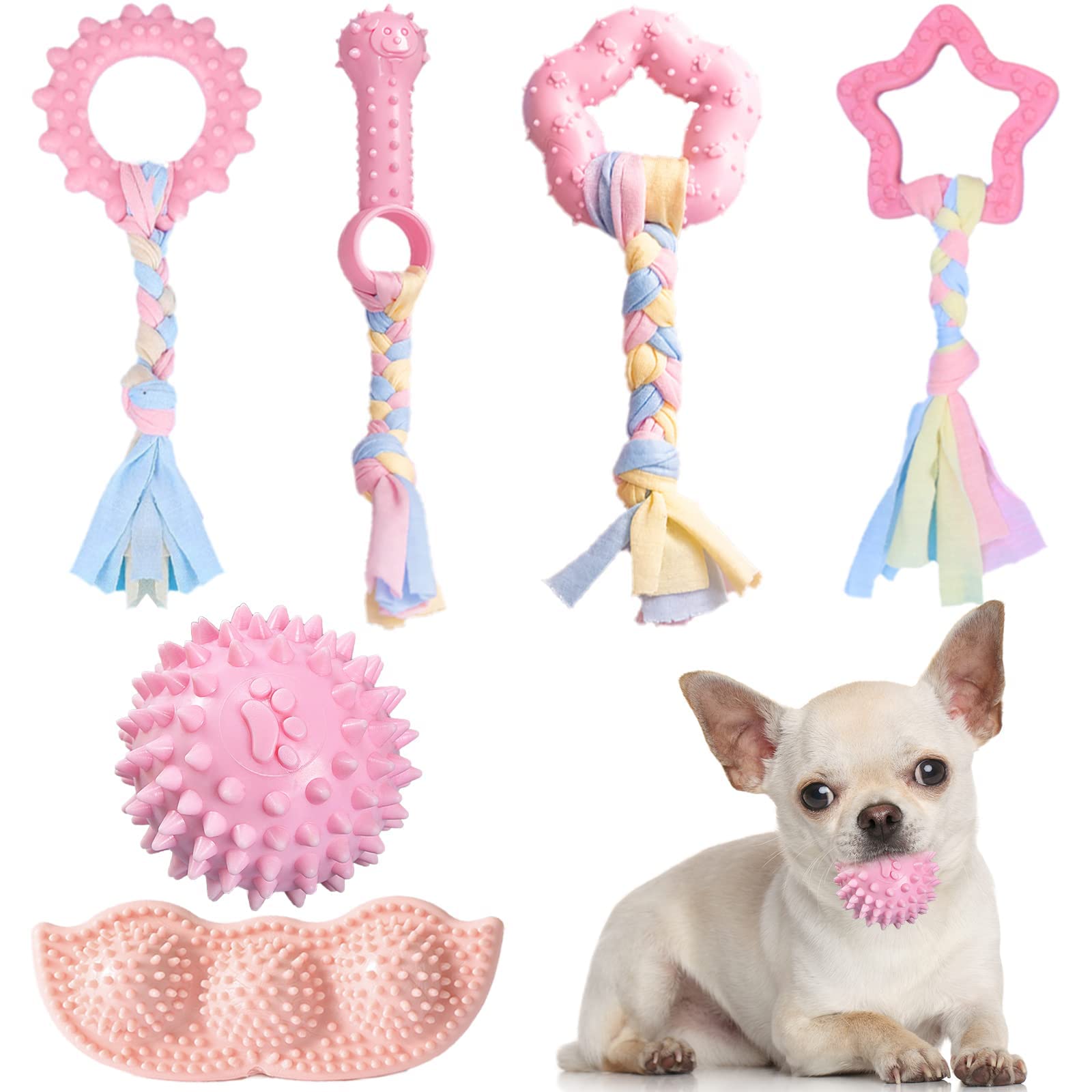 

6-piece set of puppy toys, suitable for small dogs, cute puppy chewing toys, puppy toy set S розовый