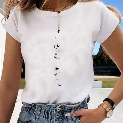 Aziatische maat-print Grafisch T-shirt Vlinderstijl Trend Jaren 90 Casual Dameskleding Zomer Top Dames Vrouwelijke T-mode Korte mouw T-shirt