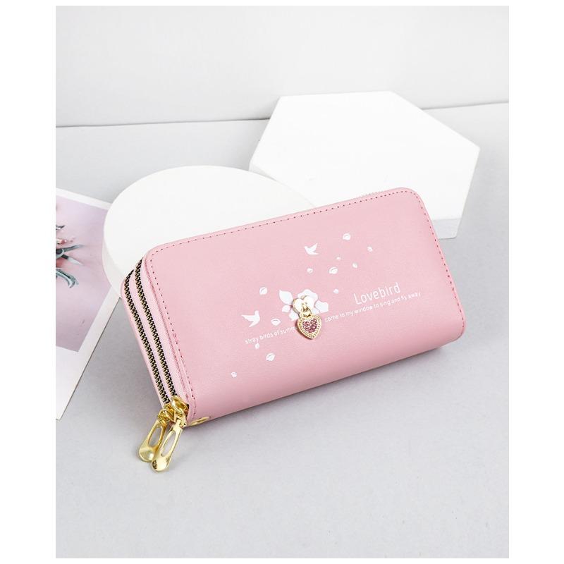 Long Wallet for Women, Large Capacity Student Phone Bag, Heart-shaped Printed Wrist Strap Handbag