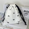 Sweet Bow Print Women's Storage Bag Cute College Girls Canvas Drawstring Bags Simple Female Portable Travel Makeup Case Handbags