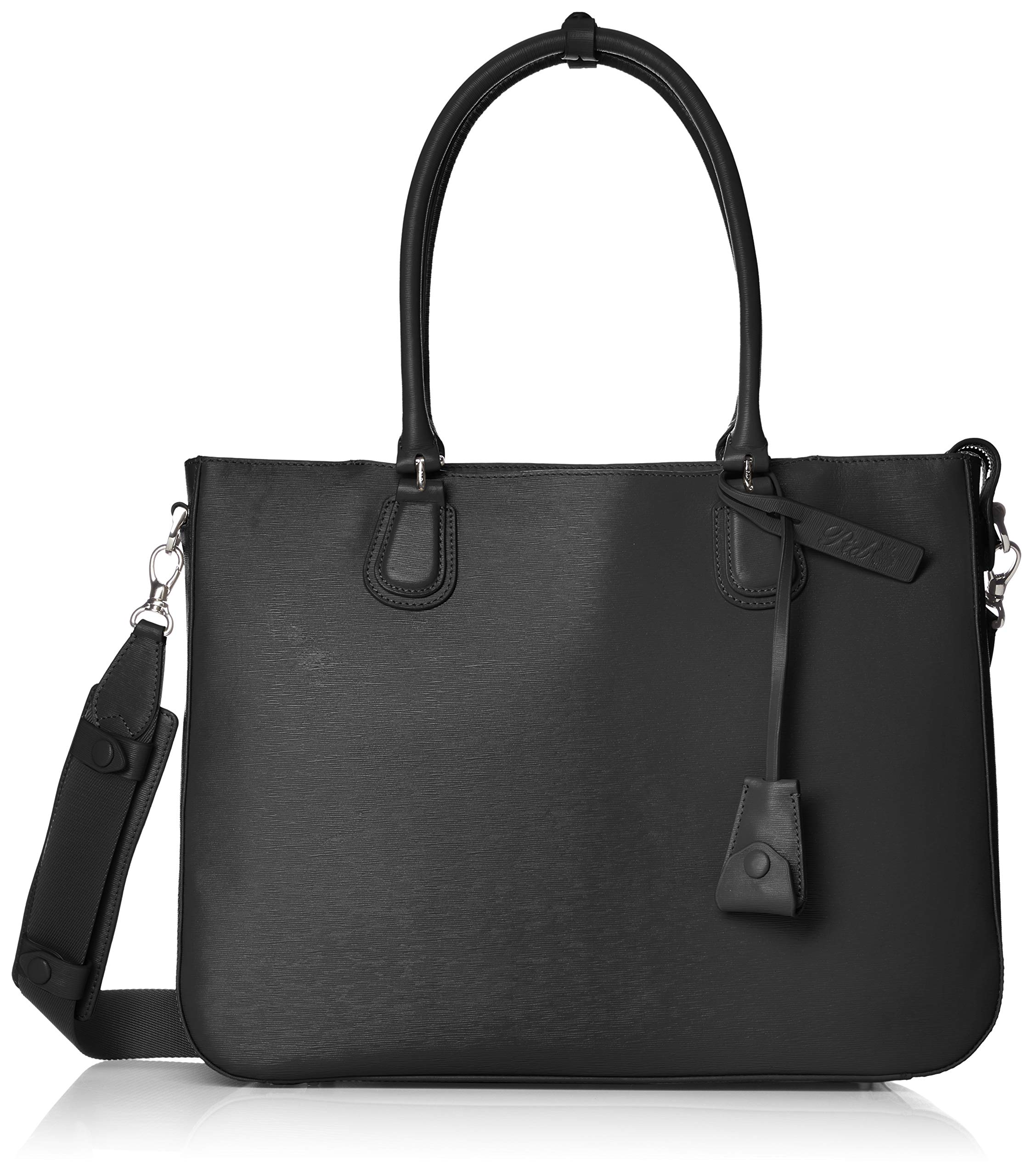 

P.I.D. 2-Way Leather Tote Bag PAY103 with Shoulder Strap, Water Grain, Black