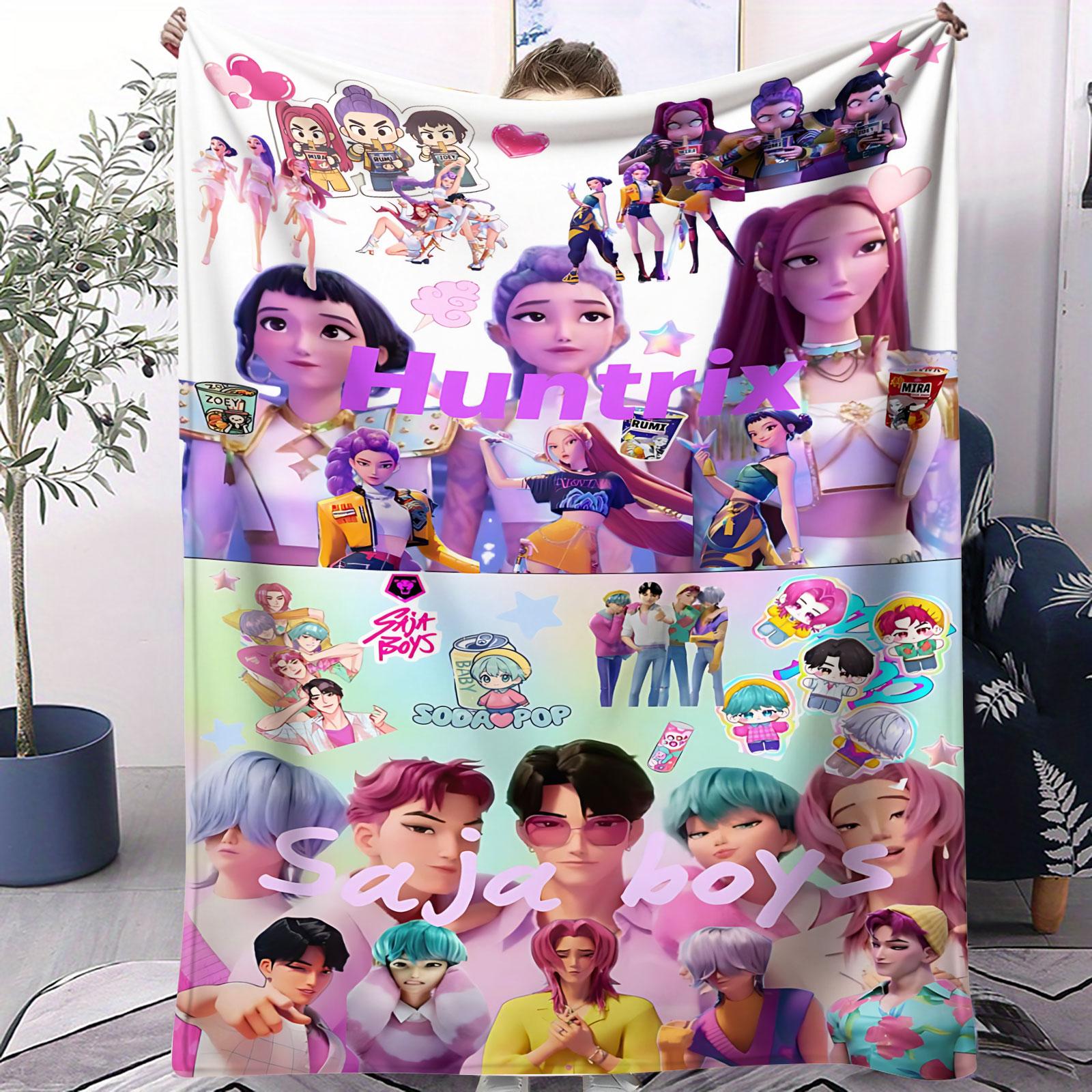 

K-POP Huntrix & Saja Boys Flannel Blanket Sofa Bed Cover Soft Warm Throw for Office Nap Cape Travel Camping Anime Fans Kids Gift 70x100cm(28x40inch)