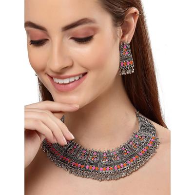 Shining Diva Fashion Latest Stylish Traditional Oxidised Silver Necklace Jewellery Set for Women