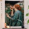 John William Waterhouse Anime Tapestry Hippie Flower Wall Carpets Dorm Decor Cheap Hippie Wall Hanging