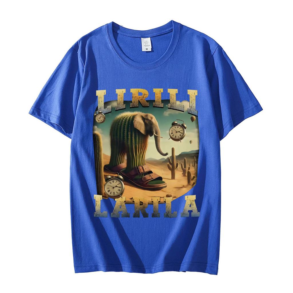 Lirili Larila Funny Italian Brainrot Meme Tshirt High Street Fashion Trend Short Sleeve T Shirt Unisex Casual Cotton Tshirts