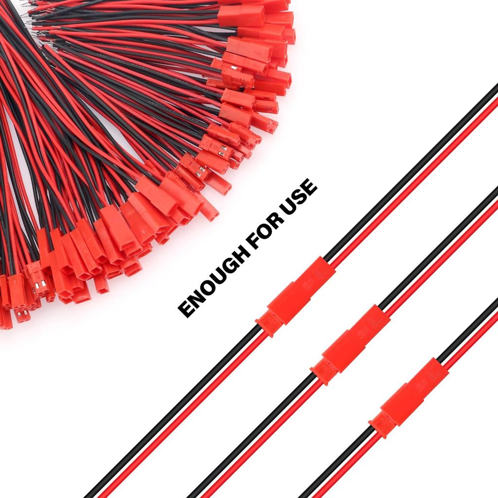 60× JST 2-Pin Connectors 22 AWG – 10cm & 15cm Cables – For LED Strips, RC Batteries, and DIY Electronics – Red