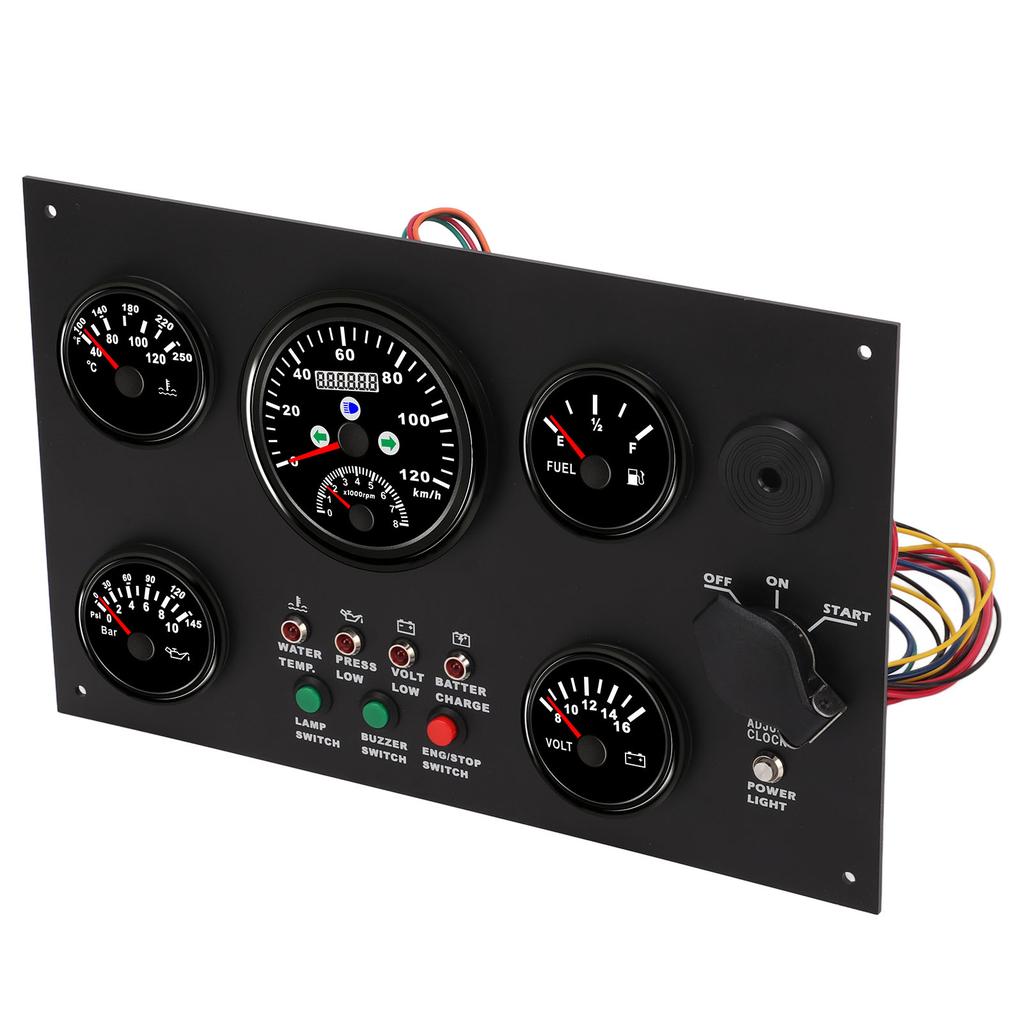 Boat Instrument Panel 120km Speed Water Oil Level Pressure Water Temperature Time Clock Display Voltage Alarm for RV