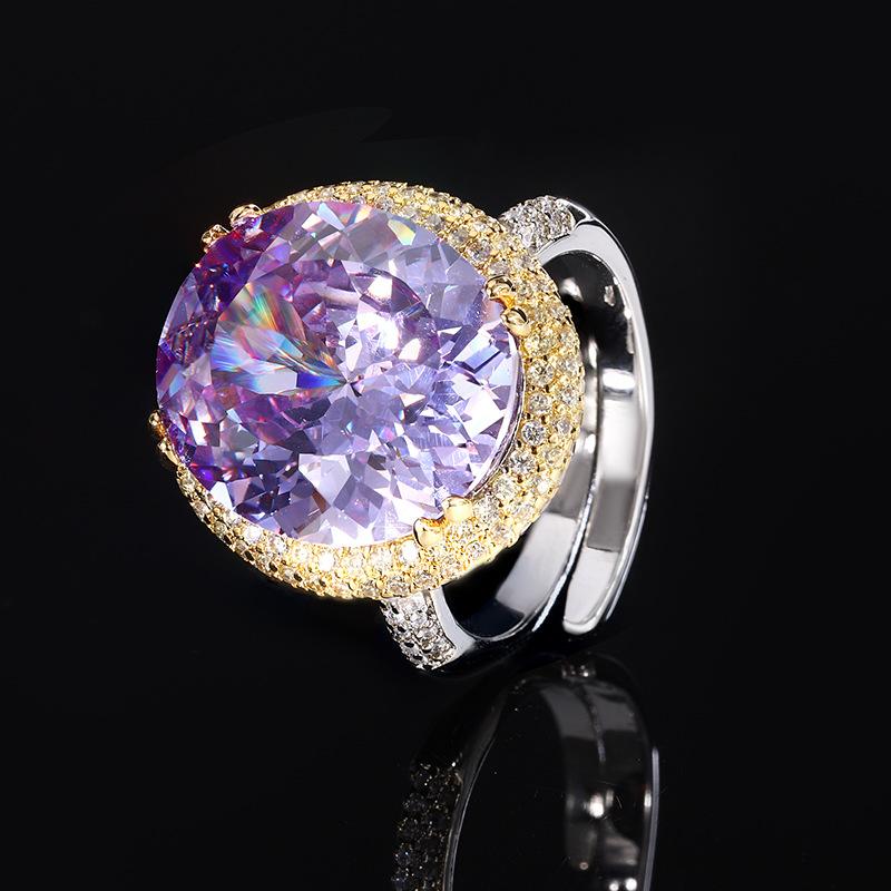 Jewelry Copper Bottom Gold-Plated Simulation Bird'S Nest Cut Luxury Temperament Large Egg-Shaped Diamond Ring Women 14 * 16