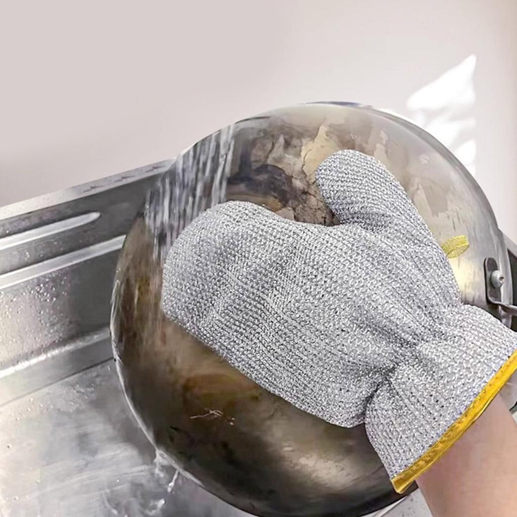 Housework Cleaning Gloves Non-Stick Wire Dishwashing Gloves Oil-Proof Waterproof Gloves Cleaning Brush for Washing Dish