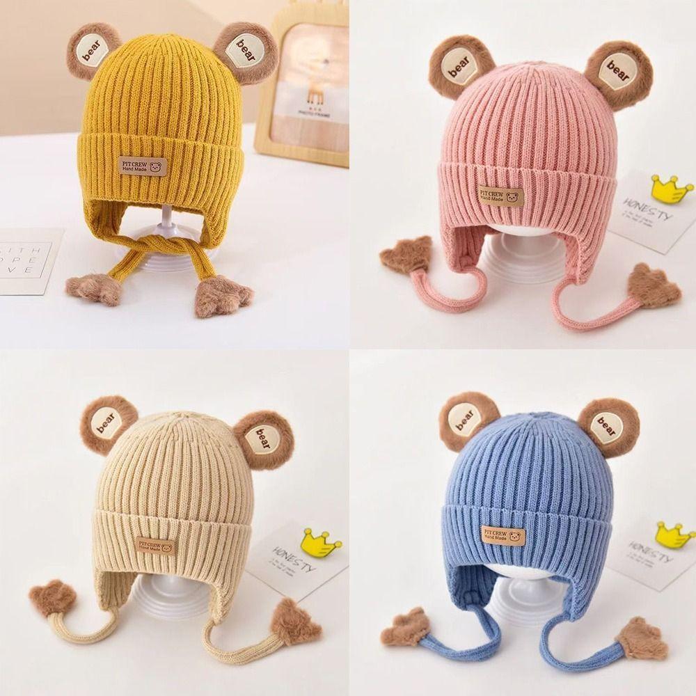 Lacing Detail Toddler Beanie Cap Cotton Lining Kids Anti-cold Cap Infant Knitted Cap Infant Use