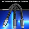 100W Fast Charging Cable with USB Type C, Micro USB, and Lightning Compatibility - 1.2M/2M Length, Transparent Chip, Night Light Feature