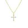 18K Gold Figaro Necklace with Zircon Cross - Non-Fading Stainless Steel Chain for Women