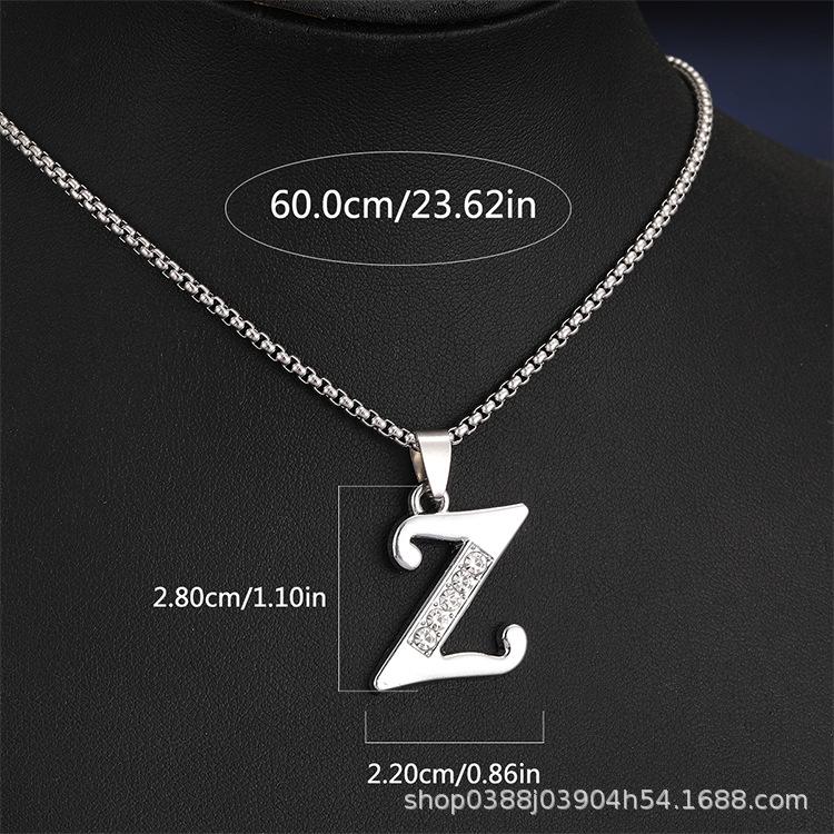 

Trendy Sliver Color Micro-inlaid Zircon 26 English Letters Pendant Necklace for Men Woman Friends Couple Stainless Steel Jewelry