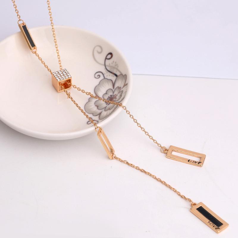 Long Chic Titanium Steel Chain Necklace For Women Featuring Dazzling Geometric Pendant And Stylish Design