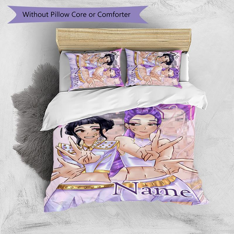 3pcs KPop Demon Hunters7 Cover Set - Personalized Name, HD Printed Bedding with 1 Cover and 2 Pillowcases - Perfect for Home Decor, Easy Care
