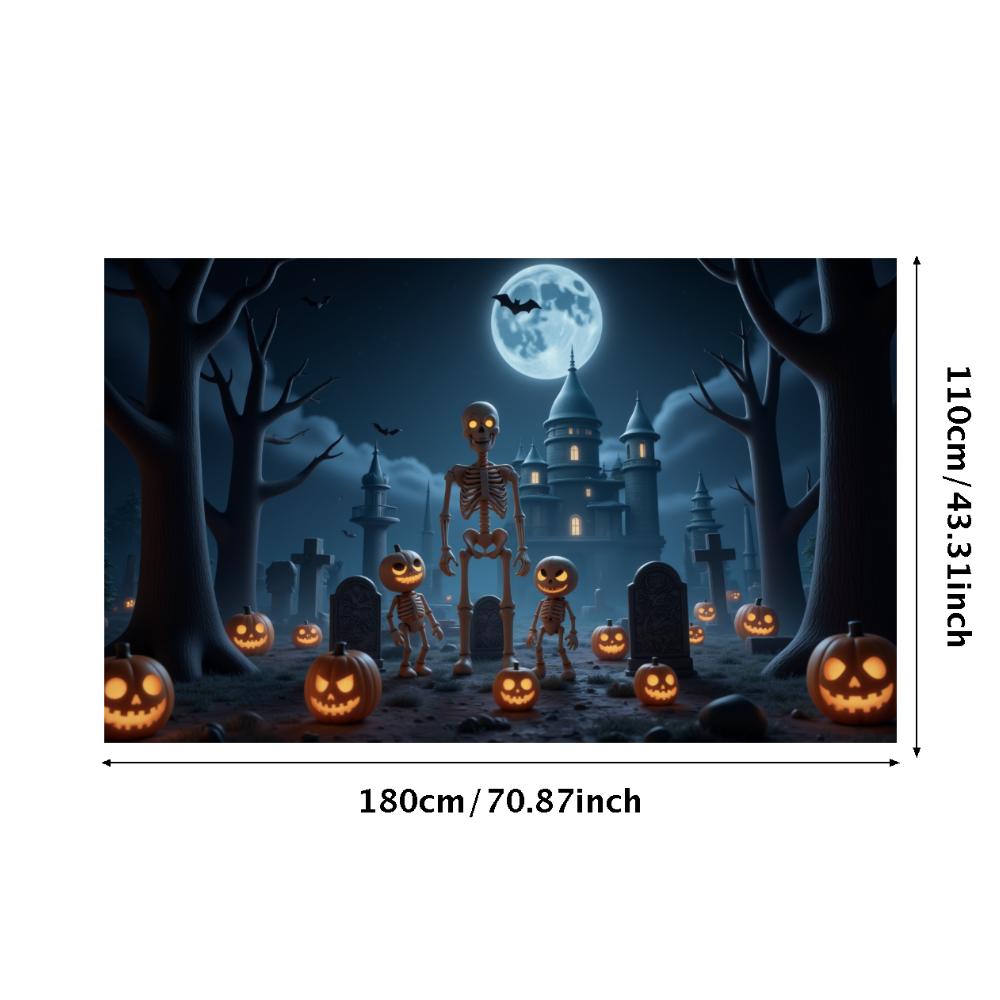 Scary Backdrop Skeleton Theme Spooky Decoration Halloween Night Banner Full Moon Halloween Banner For Scary Celebration Spooky