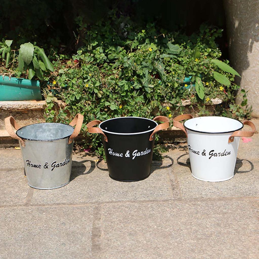 Metal Flower Pot Planters with Handles Decorative Metal Bucket Vintage-Style Country Wedding 13x12cm/5x4.7-inch Durable