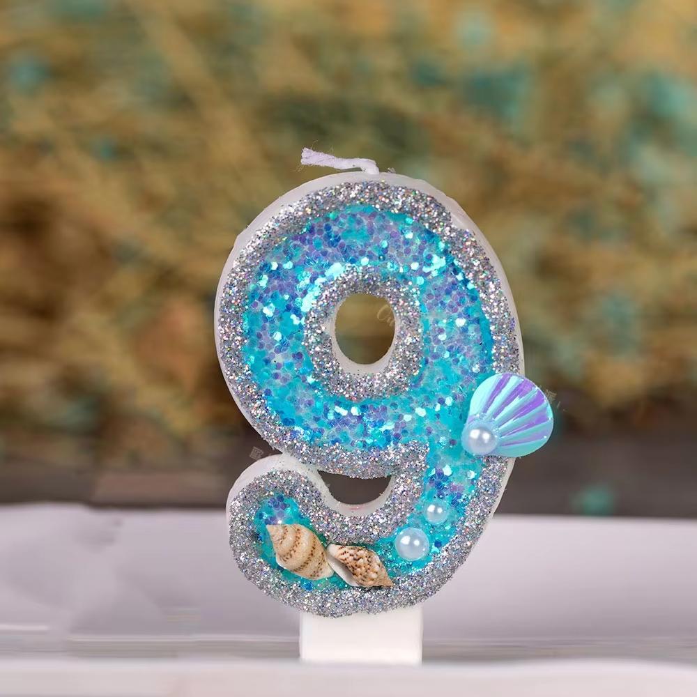 Little Mermaid Birthday Candle for Girl Blue Seashell Theme Birhday Candle 2 Years Cake Celebration Decor for daily use