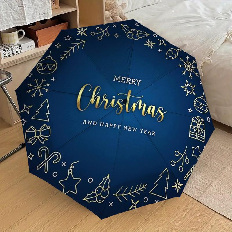 1pc Christmas Greeting Card Design Umbrella with Plastic Handle,Suitable for All Seasons Home Travel Outdoor UmbrellaDD218