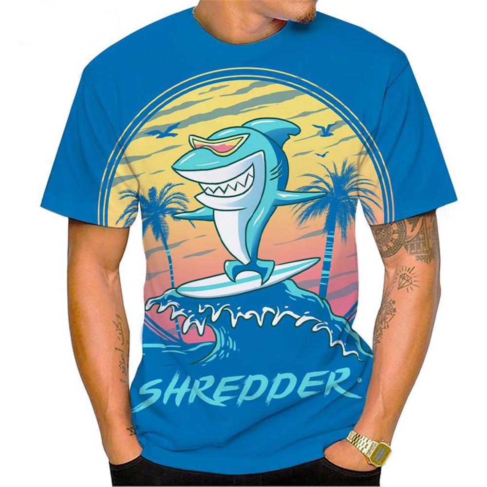 New Hot Sale Shark Surf Shark 3D Printing Men's T-Shirt Fashion Casual Harajuku Style Shark Art Short Sleeve Tops