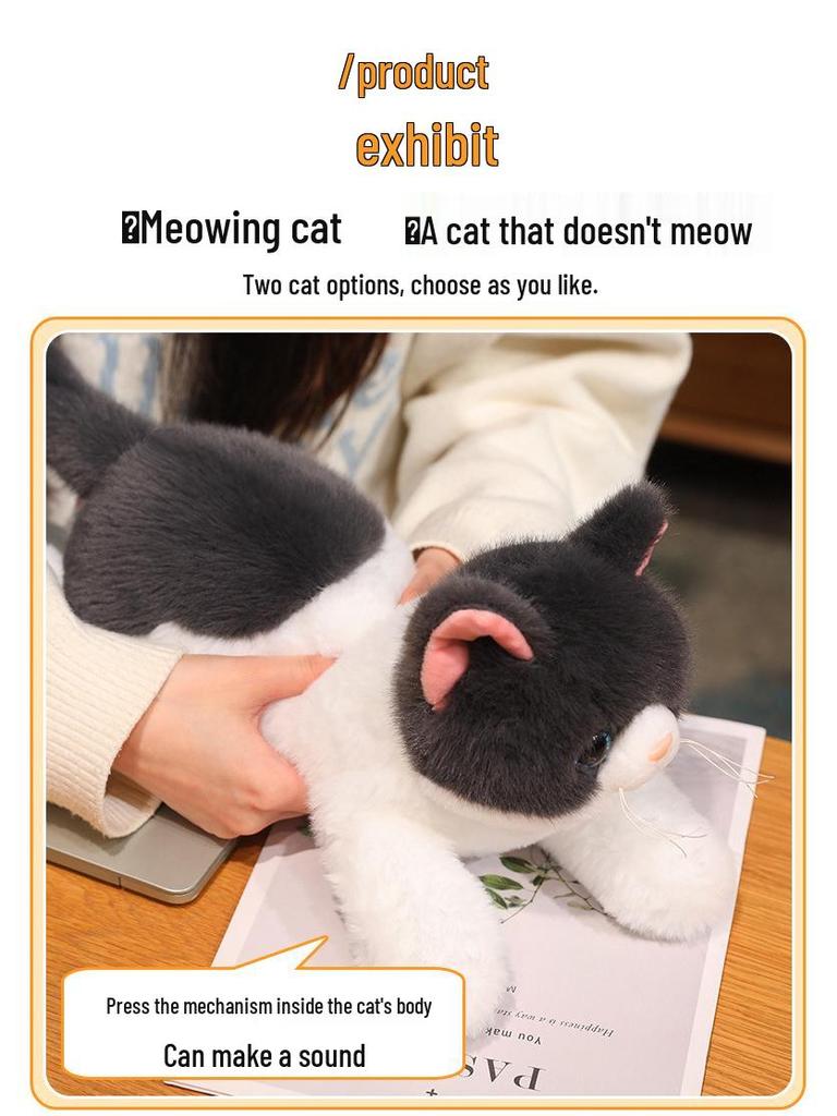 Cartoon Cat Pillow Plush: Large Meowing Sleep Companion for Kids