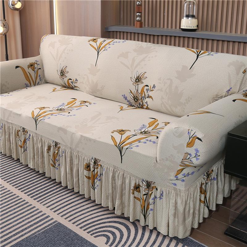 Elastic Sofa Cover with Skirt All Inclusive Combination Sofa Cover with Skirt Universal Type for All Seasons