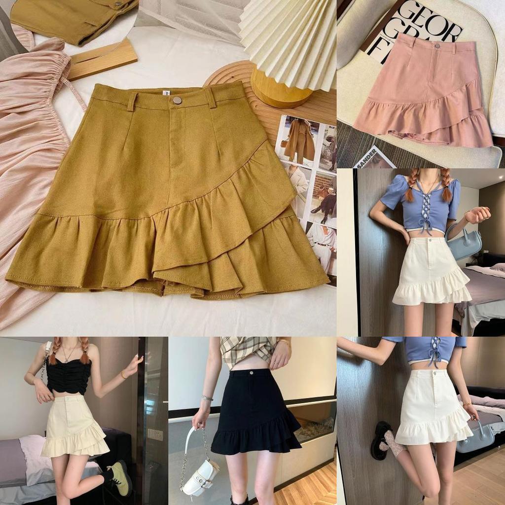 No Pattern Denim Mini Skirt With Ruffled Hem For Casual And Party Outfit