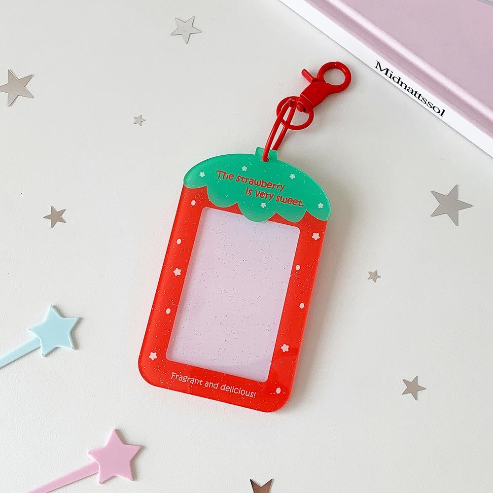 Cute Transparent Keychain Card Holder 3-Inch Strawberry Photocard Holder Idol Photo Card Protector Acrylic Photo Card Case Girls
