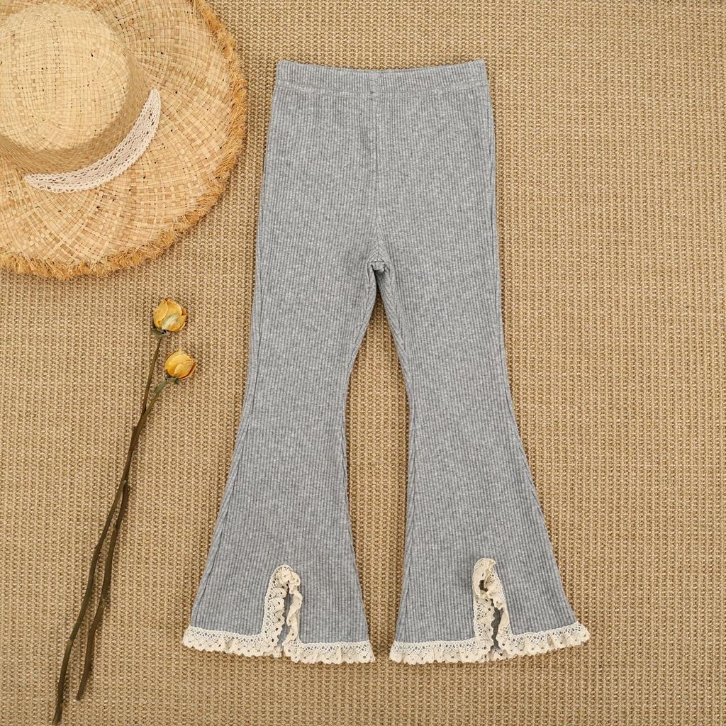 Girls' Spring/Fall Lace Trim Long Pants Baby Casual Design Split Bell-Bottom Pants