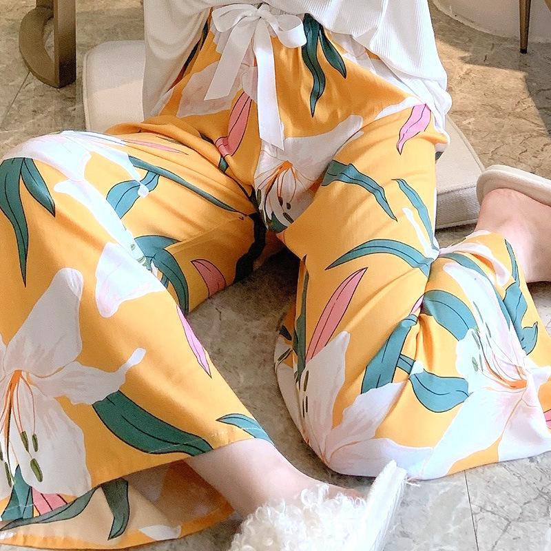 Women's Summer Pajama Pants - Cotton & Rayon, Thin Style, Wide-Leg, Loose Fit, Ideal for Spring & Autumn, Suitable for Home or Outdoors.