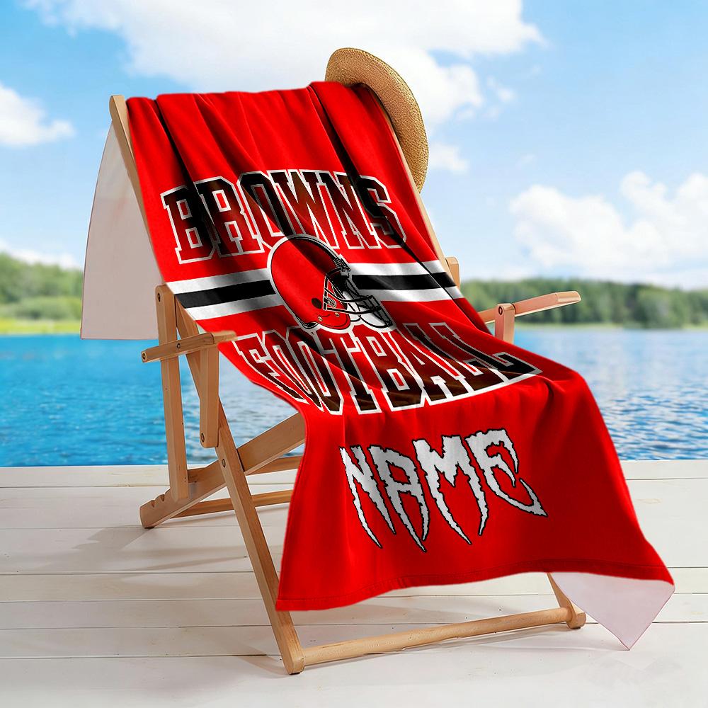 Browns Football Team Spirit Personalized Text Beach Towel Super Soft & Absorbent Perfect for Traveling Yoga Camping and Swimming