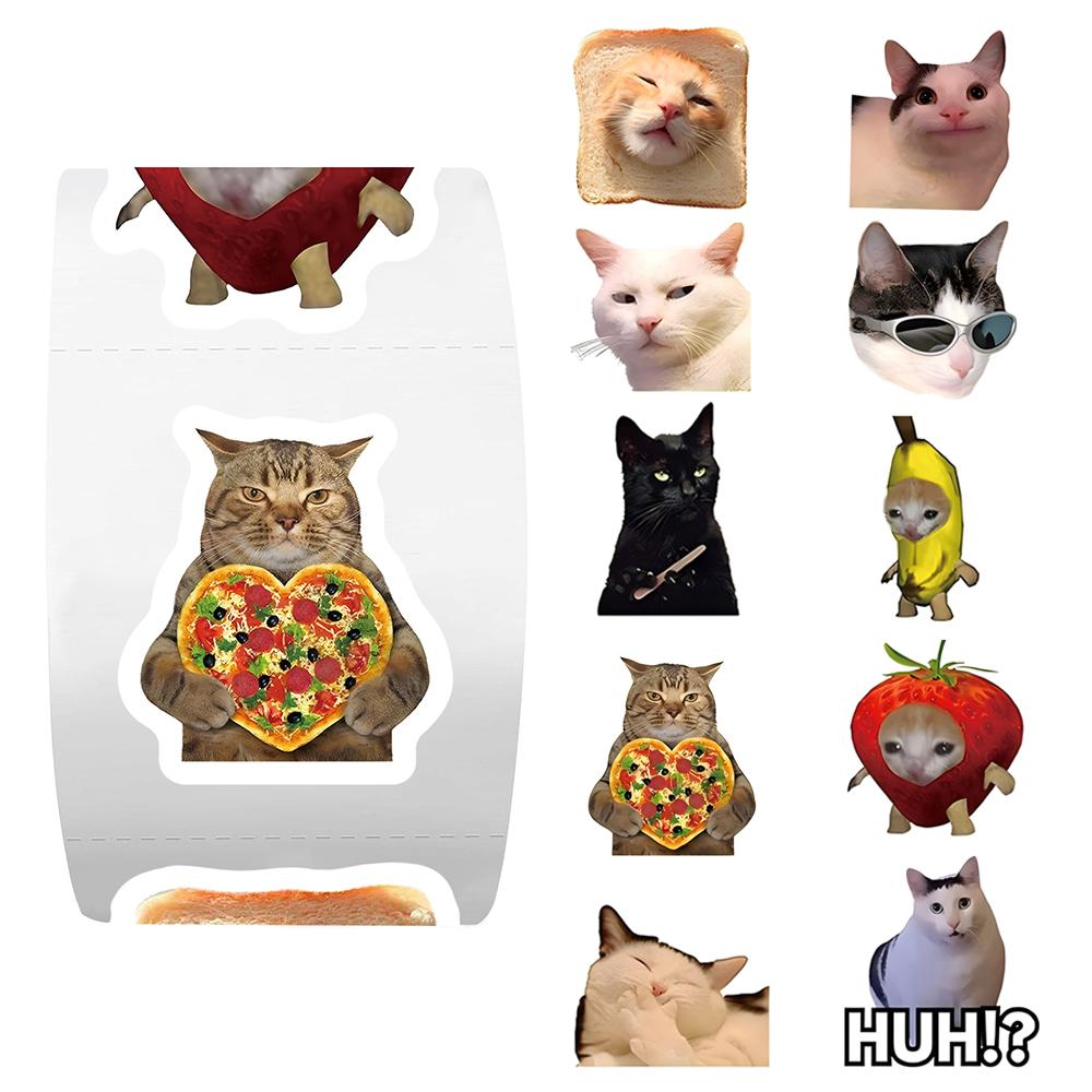 500pcs/Roll Funny Cat MEME Graffiti Stickers Cute Animal Cartoon Decals DIY Notebook Stationery Fridge Reward Seal Label Sticker