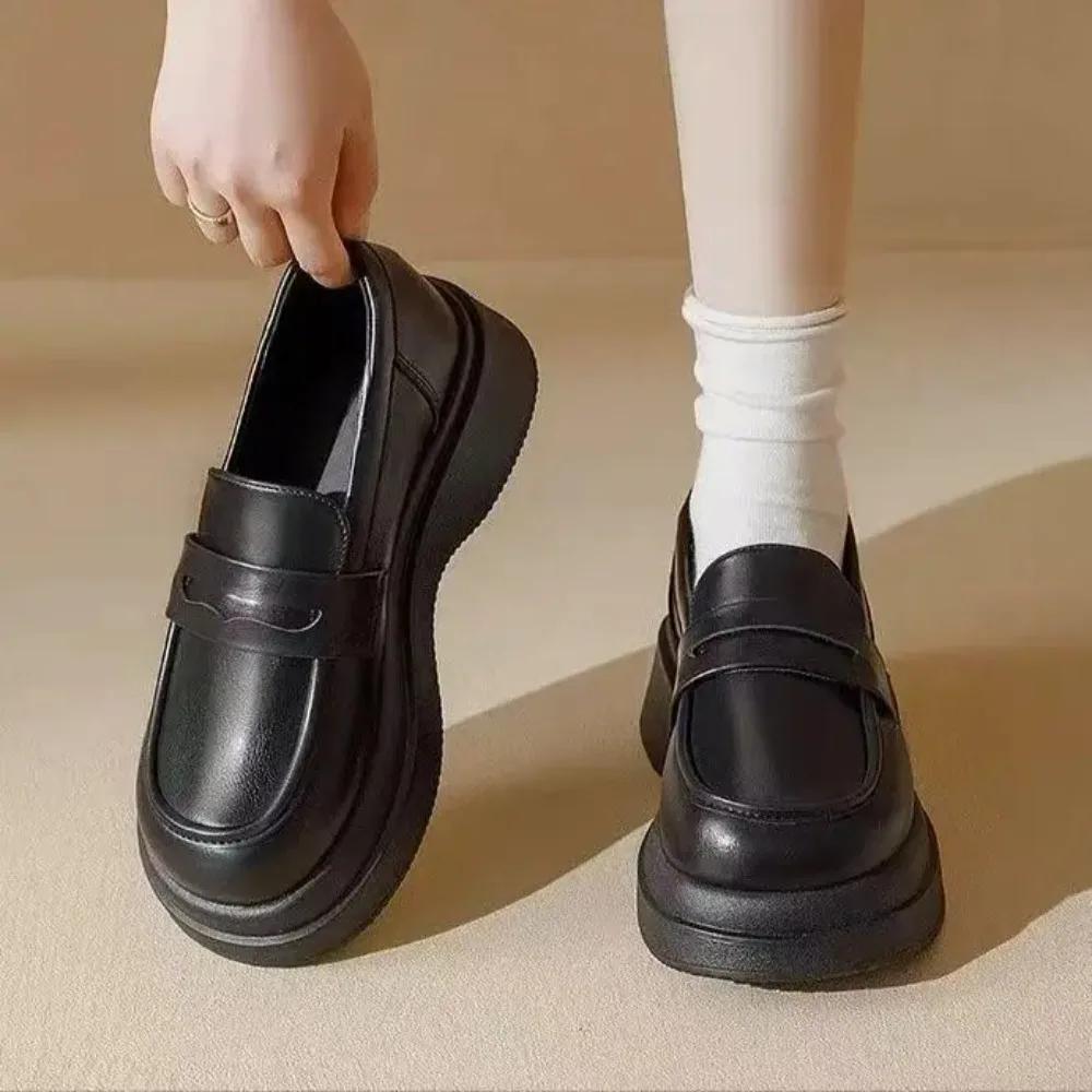 Retro Soft Bottom British JK Style Women's  Spring New Slip On Casual Loafers Round Toe Flat Heel PVC Fashion Shoes